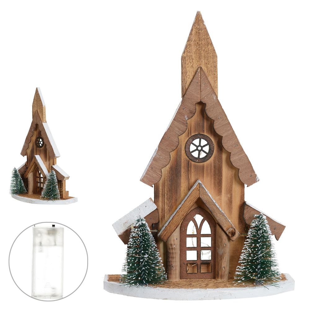 Casa Decorativa com Led 30x10cm Bege Flor arte